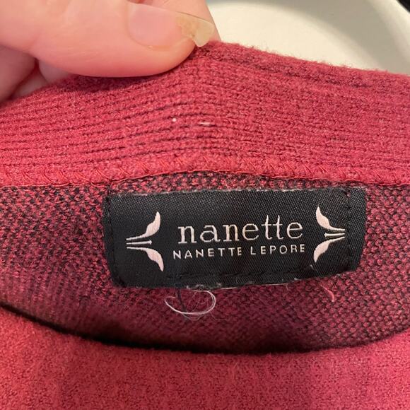 Nanette Lepore M red long sleeve sweater zip hem black cuffed wool blend - Picture 6 of 10